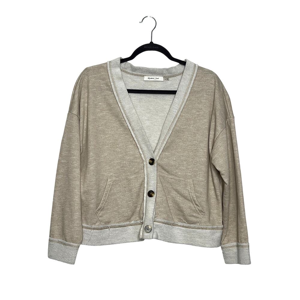 Mustard Seed Cropped Cardigan Small Beige Button Front Casual Cozy